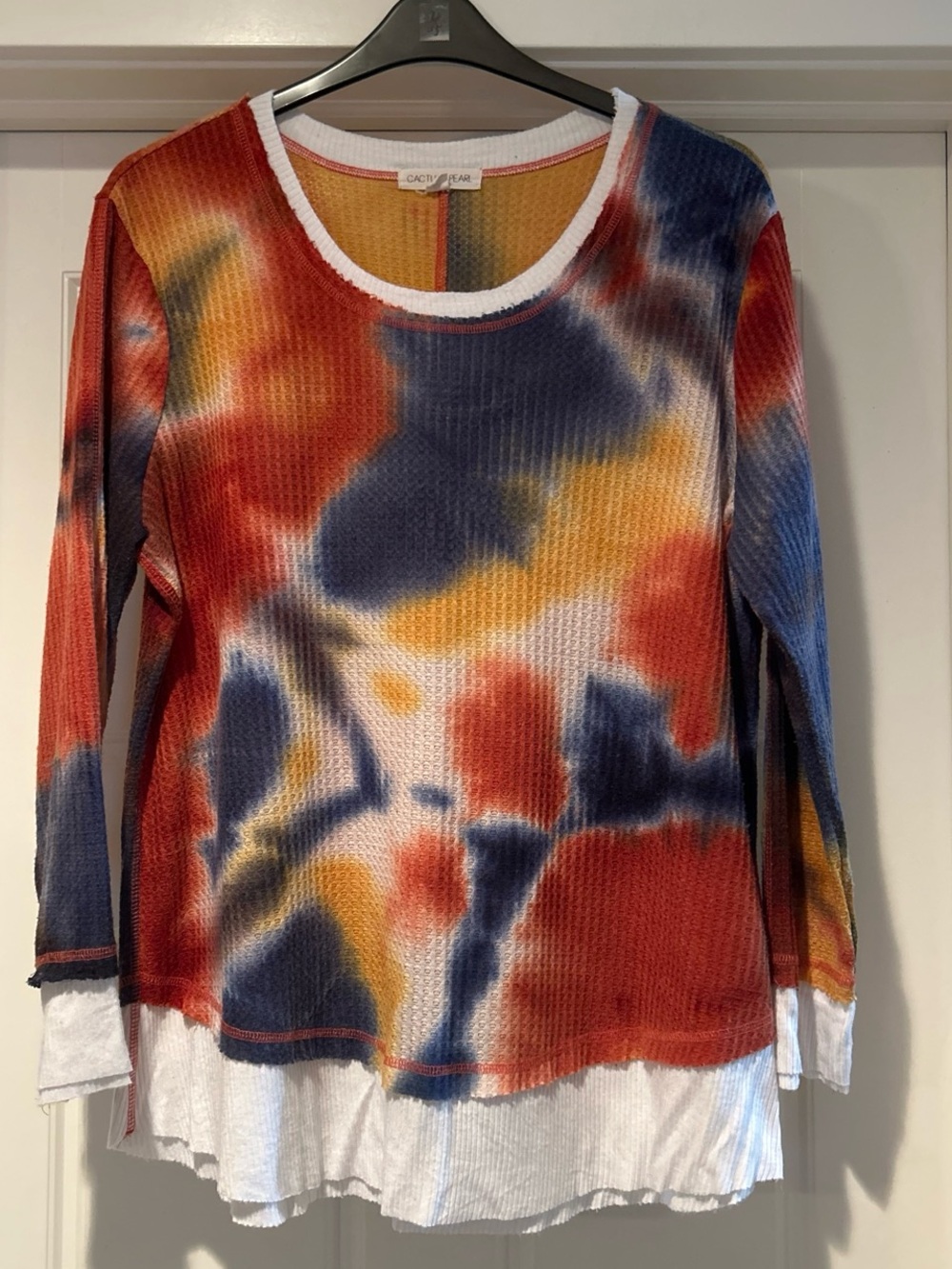 Cactus + Pearl Tie-Dye Waffle Knit Layered Top - Multicolor